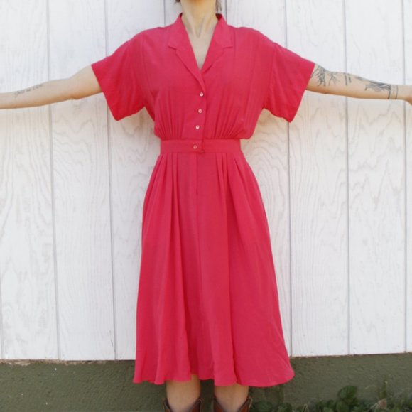 Vintage Raspberry Pink Silk Dress - Picture 8 of 15